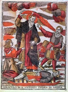 Nagy Szent Antal csodája, aki meggyógyított egy mérgezett embert (színes fatömbnyomat) alkotó: Italian School