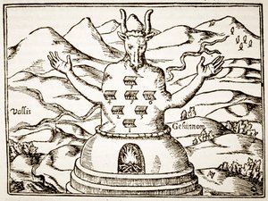 Moloch, Athanasius Kirchner Oidipus Aegyptiacus-illusztrációjának másolata, Róma, 1652, a Mágiatörténetben használt, a 19. század végén megjelent alkotó: Italian School