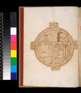 Ms 315. Horace, Ars Poetica and Epistulae, f.1v. T-O Világtérkép, Jeruzsálemet ábrázoló toronnyal alkotó: Italian School