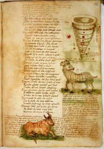 Ms Ital 483 P.4.7 f.156v Kos és Bika, a „Dittamondo”-ból, Fazio degli Uberti (vellum) alkotó: Italian School