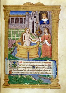 Ms Lat 623 P.6.23 f.49r Dávid és Batseba, a „Szűz hivatalától” (vellum) alkotó: Italian School