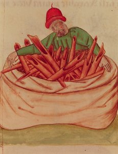 Ms Lat 993 L.9.28 Fol.36v Cinnamon Merchant, Dioscorides „Tractatus de Herbis” című művéből (vellum) alkotó: Italian School