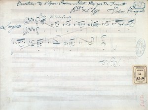 Zenei kotta Gaetano Donizetti „Paolina és Poliuto” című számához (tinta papíron) alkotó: Italian School