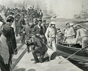 A Potemkin orosz csatahajó zendülése a romániai Constanta kikötőjében, illusztráció a L