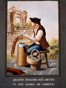 Nápolyi kiséttermek: a sorbet-árus - (Régi szakma: a fagylaltárus) 19. századi akvarell - Nápolyi Museo Nazionale di San Martino alkotó: Italian School