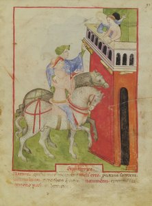 Nouv Acq Lat 1673 f.93 Lovaglás, Tacuinum Sanitatis, 1390-1400 körül alkotó: Italian School