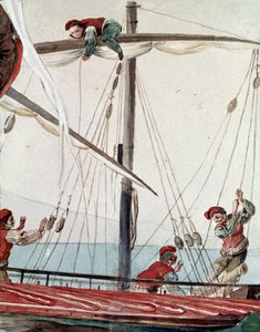 Régi nápolyi mesterségek: halászhajó - 19. századi akvarell - Nápolyi Museo Nazionale di San Martino alkotó: Italian School