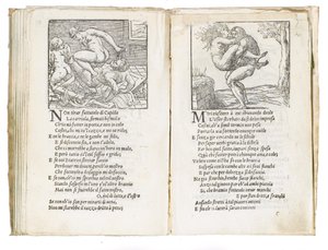 Oldal a Pietro Aretino "Sonetti Lussuriosi"-ból, Giulio Romano illusztrálta és Marcantonio Raimondi metszet, Velence, 1527 körül alkotó: Italian School