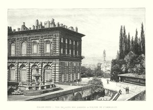 Pitti-palota, Kilátás a kertek oldaláról, Az Ammanati homlokzata (metszet) alkotó: Italian School