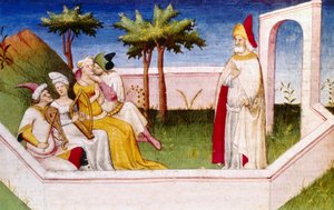 Paradicsomkert, illusztráció a Marco Polo utazásaiból, Rustichello da Pisa (tempera pergamen) alkotó: Italian School