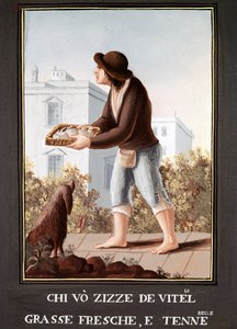 Petites Metiers nápolyiak: tehén tőgy eladó - (Régi szakma: tehén tőgy eladó) 19. századi akvarell - Nápolyi Museo Nazionale di San Martino alkotó: Italian School