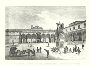 A Santissima Annunziata tér és templom, a Hospice des Enfants-Trouves portikuszával (metszet) alkotó: Italian School