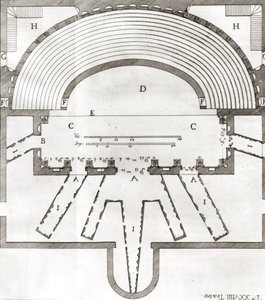 A vicenzai Olimpiai Színház terve, amelyet Andrea Palladio (1508-80) készített 1580-85-ben alkotó: Italian School