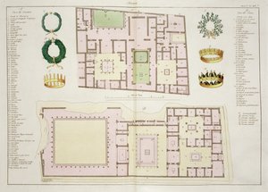 A Questor Háza és a Faun Háza, Pompeji, 25A tábla, 5. osztály A Nemzetek története I. részéből (akvatinta) alkotó: Italian School