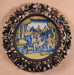 Vadászjelenettel díszített tányér, Deruta Műhely, 1540-45 körül (maiolica) alkotó: Italian School