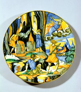 Tábla, amely Káint ábrázolja, aki megölte Ábelt, Rimini, 16. század közepe (maiolica) alkotó: Italian School