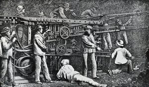 Pneumatikus kőzetfúrógép, amelyet Giovanni Battista Piatti készített, és Germano Sommeiller (1815-1871) tökéletesítette, Olaszország gravírozásával alkotó: Italian School