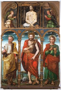 Keresztelő Szent János, Szent Péter és Szent János evangélista poliptichonja, a 16. század első fele (tempera, tábla) alkotó: Italian School