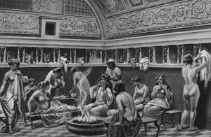 Pompeii: A fórum fürdőinek belseje (litho) alkotó: Italian School