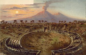 Pompei, Olaszország, Amfiteátrum (színes litográfia) alkotó: Italian School