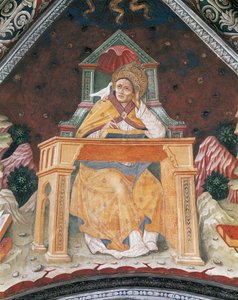 Gergely pápa az Antiochiai Szent Margit kápolnában, a Santa Maria Assunta szentély boltozatában (freskó) alkotó: Italian School