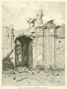 A Porta San Pancraziót megverte a francia tüzérség (metszet) alkotó: Italian School