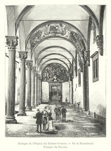 A Foundling Kórház portikusa, Brunelleschi, Poccetti freskói (metszet) alkotó: Italian School