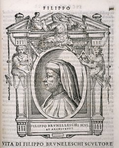 Filippo Brunelleschi (1377-1446) portréja a Vasaris Lifes of the Artists-ből, először 1550 alkotó: Italian School