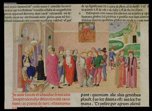 A mű bemutatása a pápának, a „Decretum Gratiani”-ból (vellum) alkotó: Italian School
