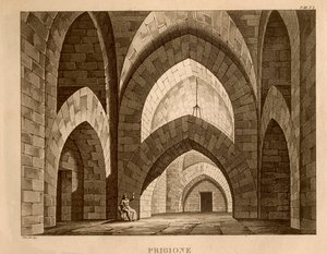 Börtön, Gioachino Rossini (litho) „Ricciardo és Zoraide” 1. felvonásának díszlete alkotó: Italian School