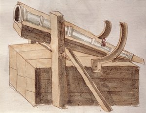 Ágyúprojekt, Roberto Valturio (1405-75) „De re Militari” illusztrációja 1470 (toll, tinta és akvarell papíron) alkotó: Italian School