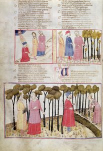 Purg.XXVIII f.47v Vergilius szabadságát véve és az isteni erdő, Dante Alighieri (1265-1321) Isteni színjátékából alkotó: Italian School