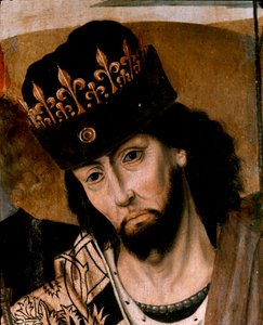 I. Anjou Róbert (1278-1343) szicíliai király és a Guelf Party Detail vezetőjének ábrázolása. A nápolyi iskola festménye. 15. század vége. Nápoly, Museo Nazionale di Capodimonte alkotó: Italian School