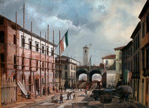 1848-as forradalmak, Milánó öt napja: a Porta Nuova ívének védelme március 19-én (festmény alkotó: Italian School
