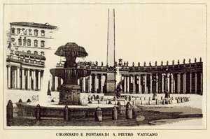 Róma: Szent Péter Vatikán oszlopcsarnoka és szökőkútja (litho) alkotó: Italian School