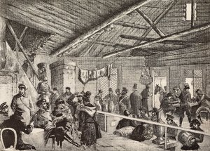 Orosz katonák a kocsmában a varsói erődítmények közelében, Lengyelország, metszet Fritzmann vázlatából, L