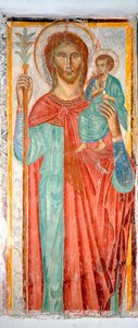 Névtelen Szent Kristóf 14. századi Varazze freskó, Invrea kastély kápolnája, Olaszország alkotó: Italian School