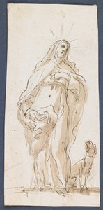Cortonai Szent Margit, 17. század vége (toll és barna tinta, valamint fekete krétával történő mosás) alkotó: Italian School