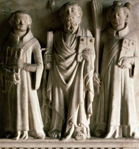 Saint Paul, Saint Laurent és Saint Etienne Bas dombormű a Campione iskolából. Az olaszországi Castelseprióból. 14. századi Milánó, museo d