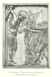 Saint Sebastien, bronz plakett, Donatello, Edouard Andre gyűjtemény, Párizs (metszet) alkotó: Italian School