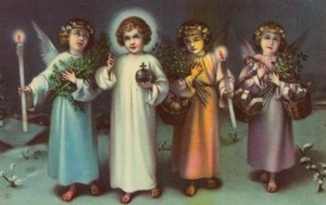 Szent és angyalok (színes litográfia) alkotó: Italian School