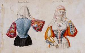 Szardíniai jelmezek Bittitől és Osinitól, nyomat ms. 257, Cominotti Gyűjtemény alkotó: Italian School
