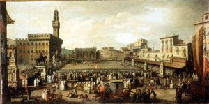 Show Firenzében a Signoria téren. Olajfestmény alkotó: Italian School