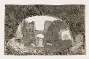 Vázlat a caracallai fürdőről, 19. század eleje (toll és barna tinta, fekete krétával szürke mosással) alkotó: Italian School