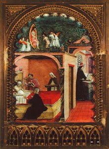 Szent Jeromos cellájában és Szent Jeromos álma, 1450 körül (olaj, tábla) alkotó: Italian School