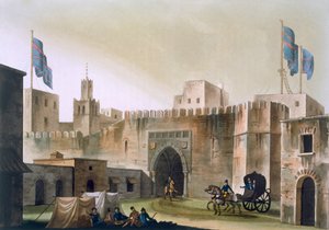 A Beb Kar, Tunisz kapuja, európaiakkal lóvontatású koncerten, 1820-30-as évek alkotó: Italian School