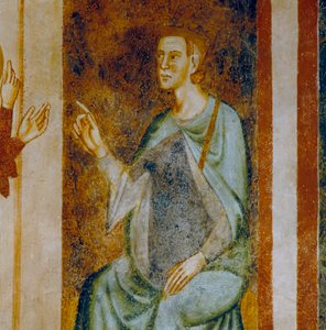 Olibrius Antiochia kormányzója, részlet a Szent Margit ítélete epizódjából, az Antiochiai Szent Margitnak szentelt freskóciklusból alkotó: Italian School