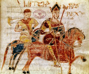 A frankok királya, majd I. Lotharia (9. század) Miniatűr a „Codex Legum Longobardorum”-ból (vagy Langobardorum), amely a Rothari király által létrehozott Lombard királyság törvényeit írja le alkotó: Italian School