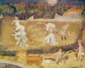 Augusztus hónap, részlet a betakarításról, 1400 körül (freskó) alkotó: Italian School