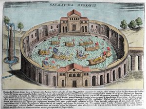 Neron Naumachia, egy római tengeri ütközet ábrázolása. Metszet (XVII. század). alkotó: Italian School